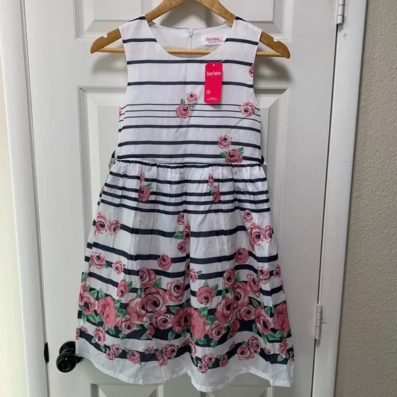 NEW B06 Sunny Fashion floral roses and stripes Girl's Dress - Picture 3 of 10